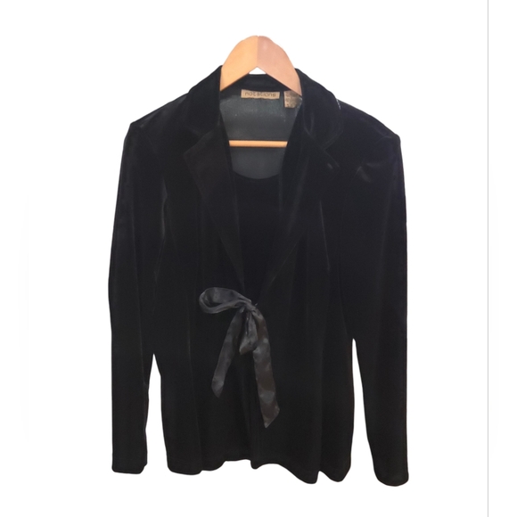 Notations Tops - Notations - NEW Black Velour '2-Fer' The Look Of A 2-Piece In One w/Ribbon Tie